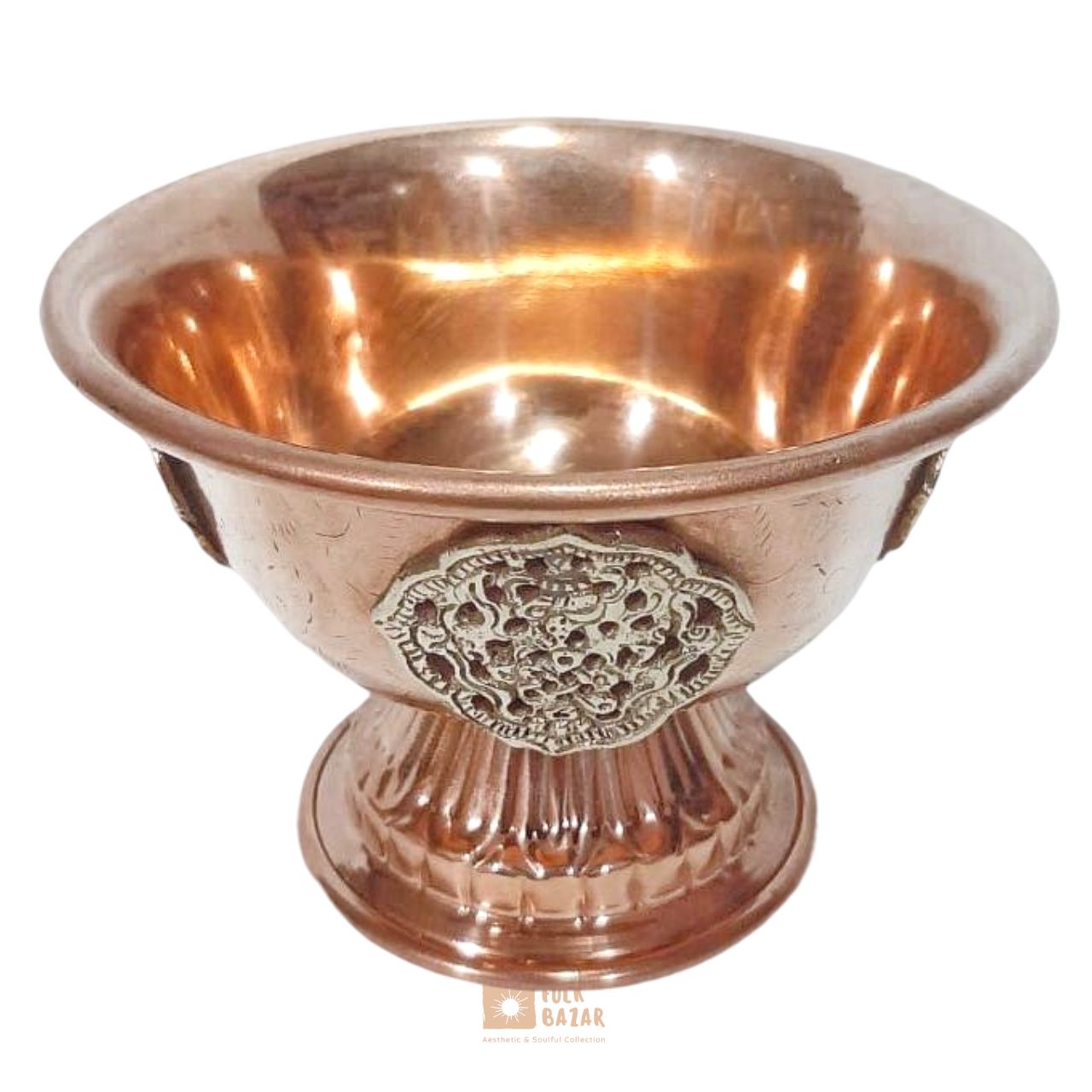Carved Copper Ting (Offering bowl) with Base (Set of 7)