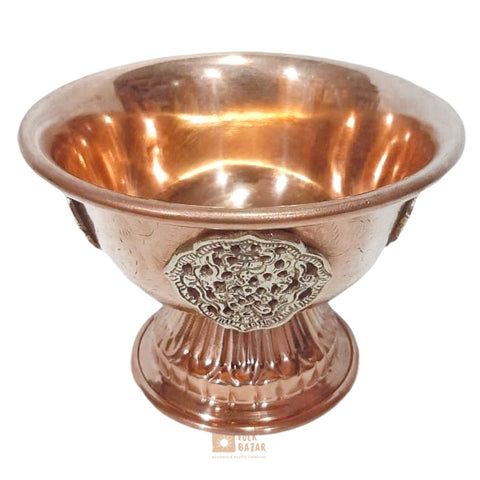 Carved Copper Ting (Offering bowl) with Base (Set of 7)