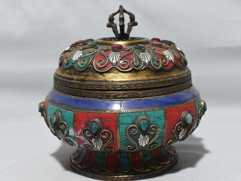 Copper Vessel Decorated with Semi-Precious Stones