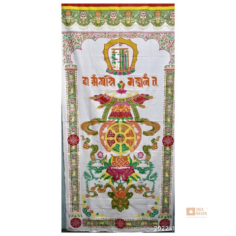Tibetan Buddhist Eight Lucky Signs Printed Cotton Door Curtain