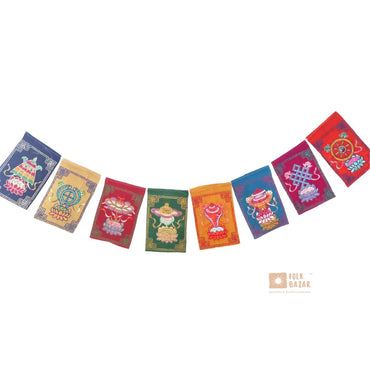 Velvet Eight Lucky Symbols Embroidered Prayer Flag (for Car/ Doors)