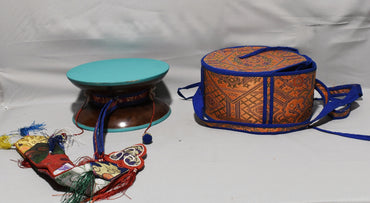 Handmade Wooden Round Damaru (Damru) with Chopens and Cover