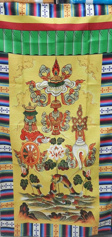Tibetan Buddhist Eight Lucky Signs Jute Door Curtain